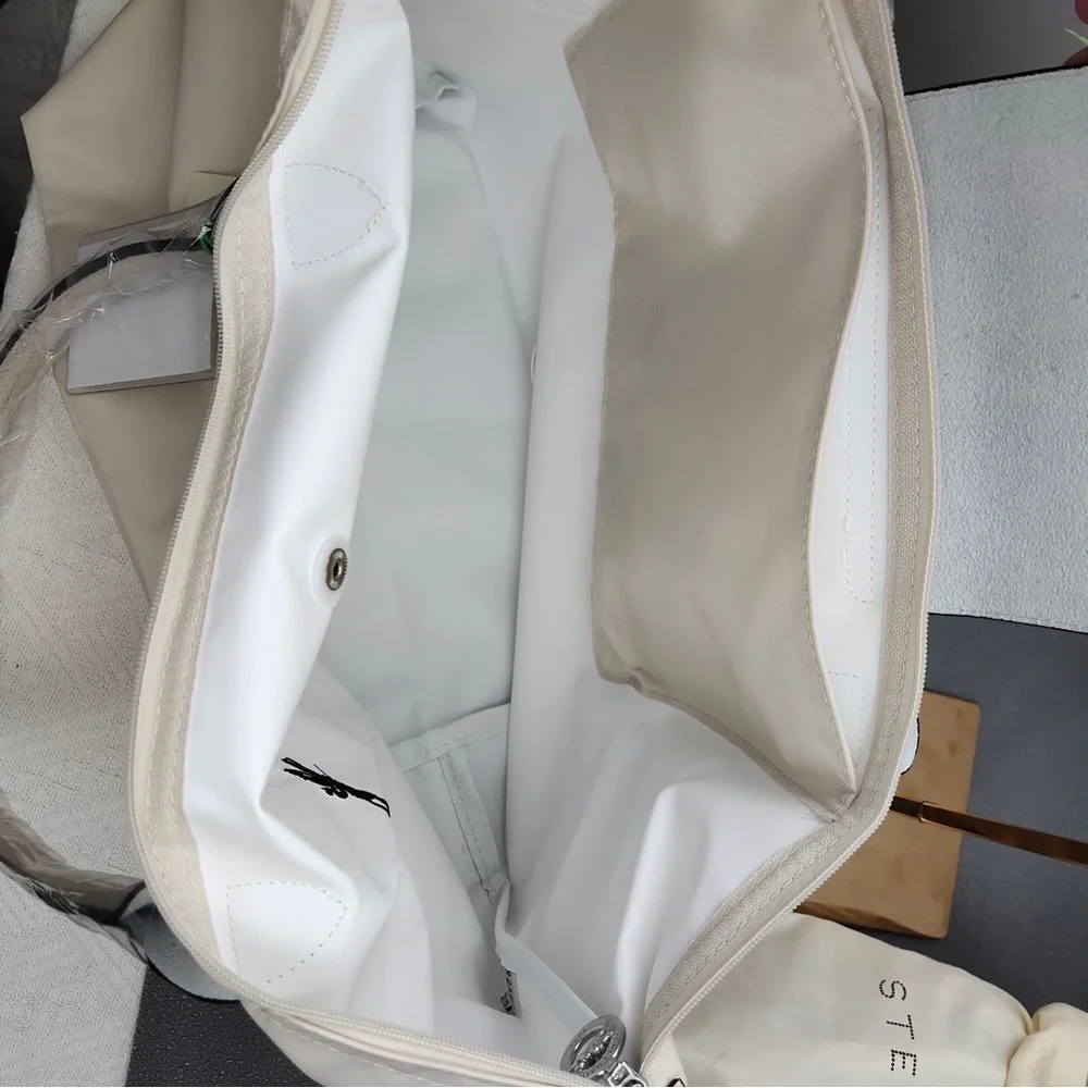 NWT Longchamp Le Pliage Original Large Shoulder Nylon Bag Tote IN OFF WHITE - Picture 8 of 11